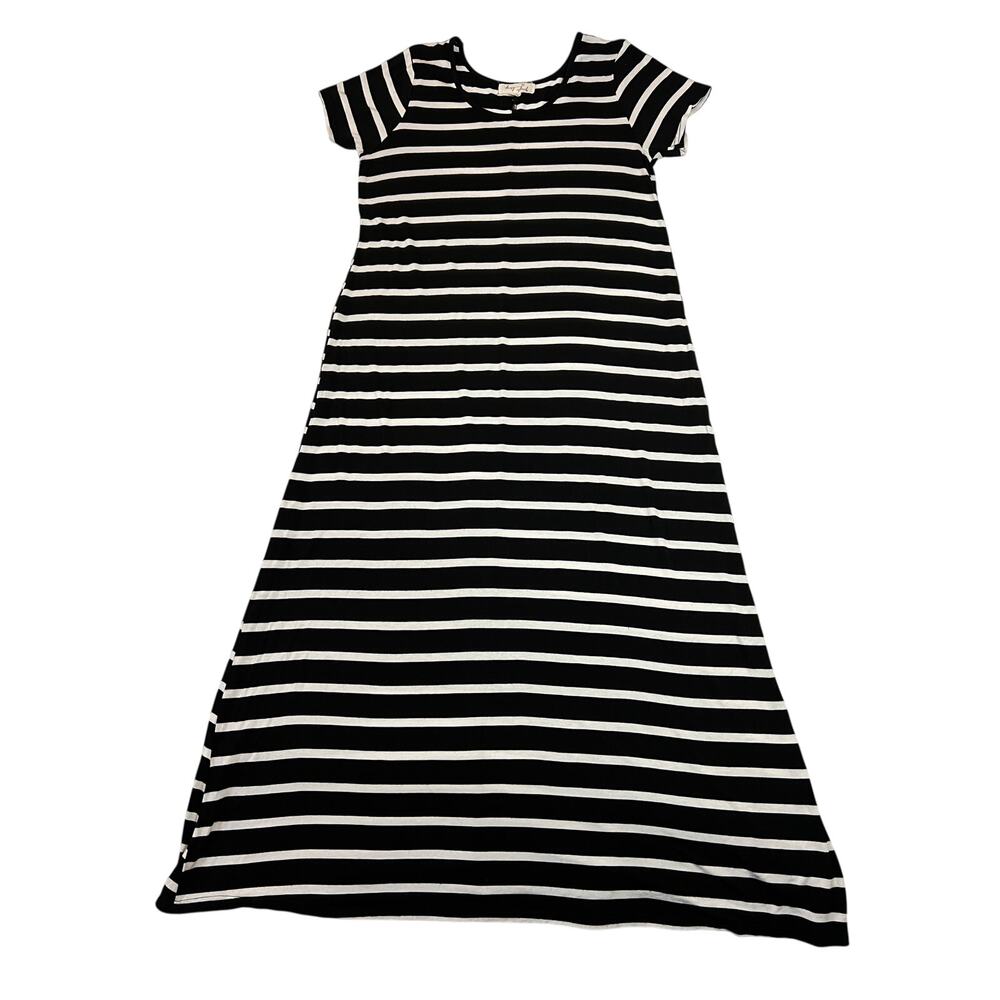 Daisy Island Round Neck Stripe Maxi T-Shirt Dress Size L Casual Coastal Preppy